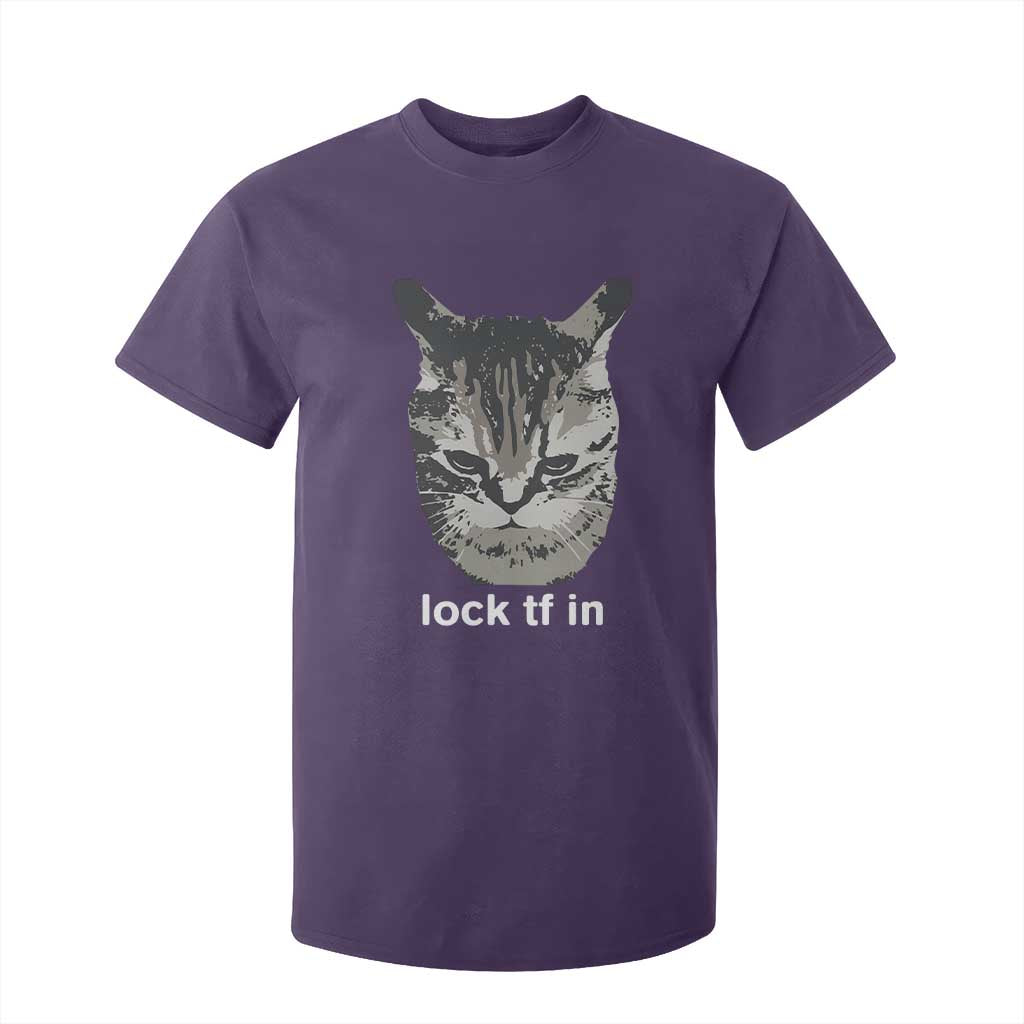 Lock TF In Cat T Shirt For Kid Funny Gen Z Meme TS14 Purple Print Your Wear