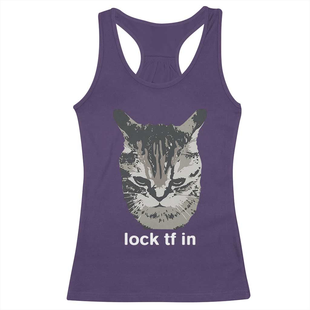 Lock TF In Cat Racerback Tank Top Funny Gen Z Meme TS14 Purple Print Your Wear