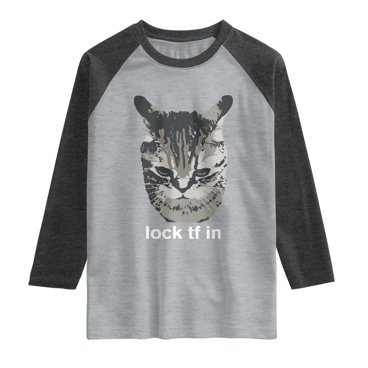 Lock TF In Cat Raglan Shirt Funny Gen Z Meme TS14 Heather Gray Heather Charcoal Print Your Wear