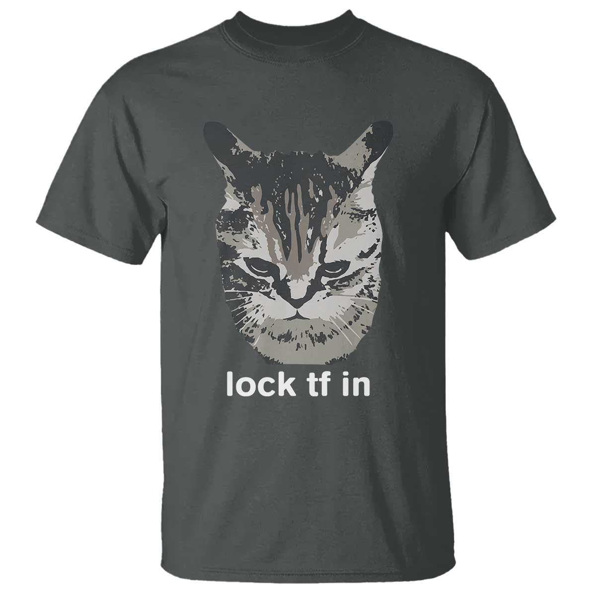 Lock TF In Cat T Shirt Funny Gen Z Meme TS14 Dark Heather Print Your Wear