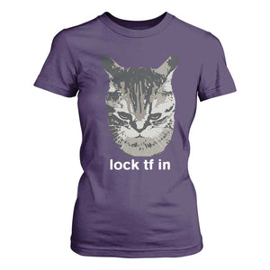 Lock TF In Cat T Shirt For Women Funny Gen Z Meme TS14 Purple Print Your Wear