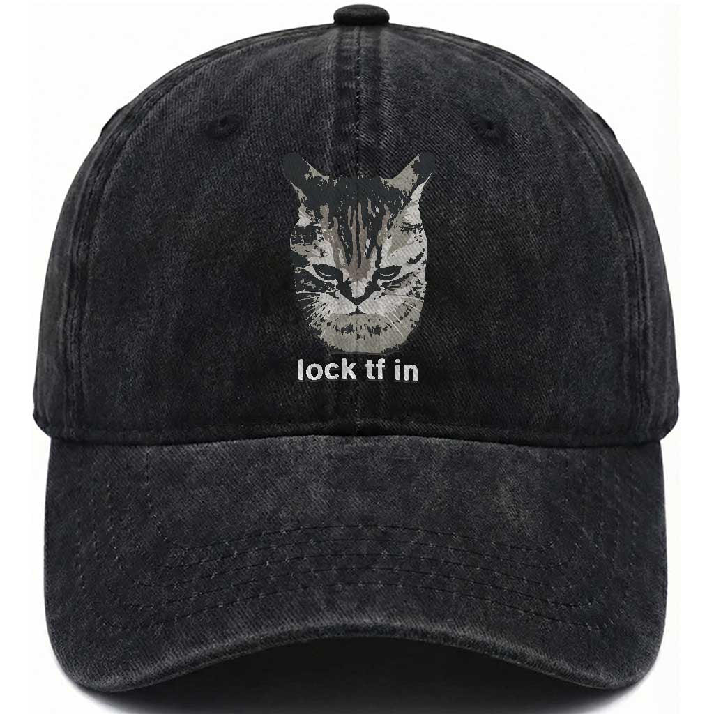 Lock TF In Cat Washed Cotton Baseball Cap - Funny Gen Z Meme TS14 Print Your Wear