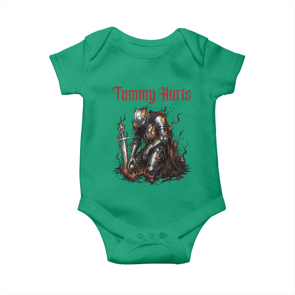 Tummy Hurts Baby Onesie Funny Medieval Knight Dark Humor TS14 Irish Green Print Your Wear