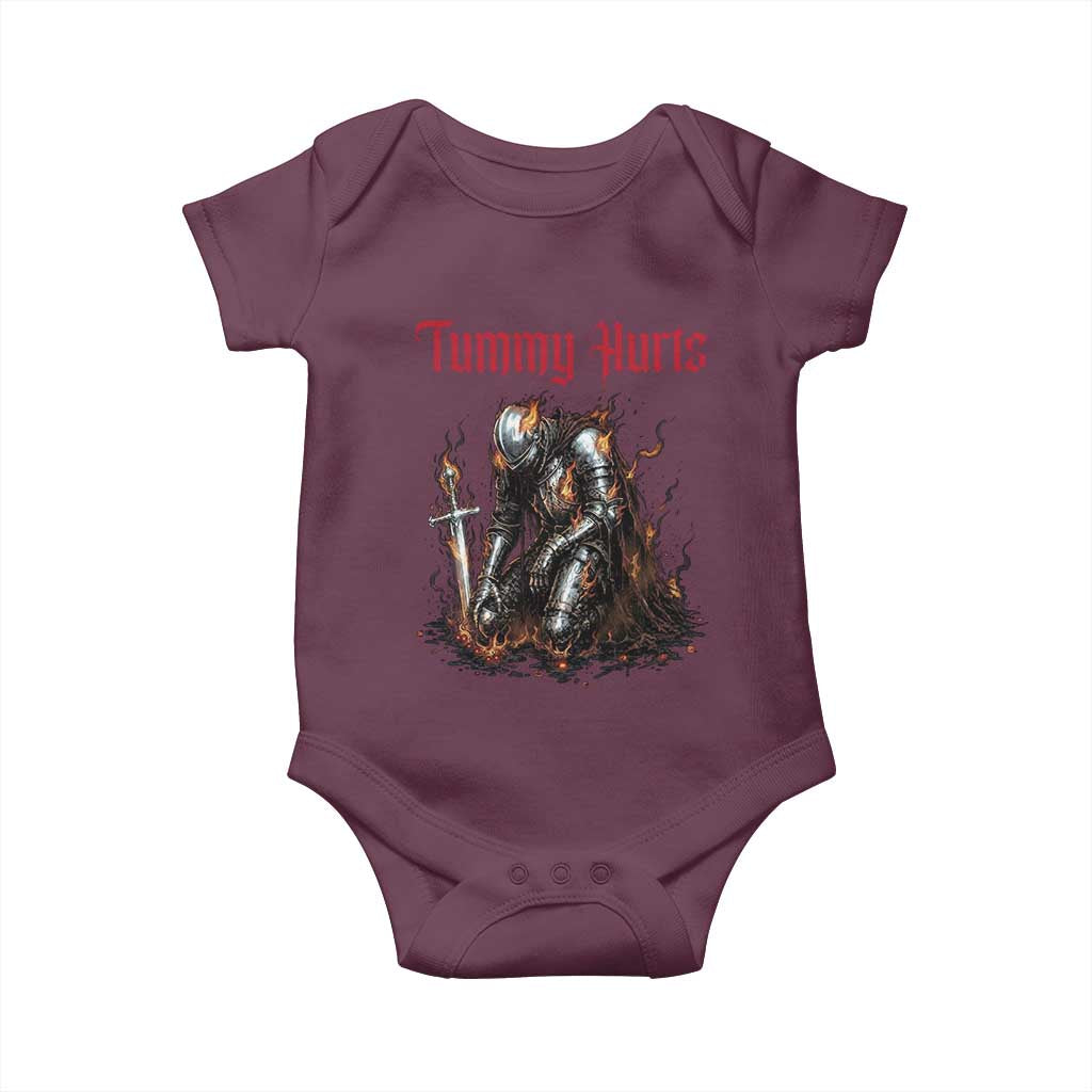 Tummy Hurts Baby Onesie Funny Medieval Knight Dark Humor TS14 Maroon Print Your Wear