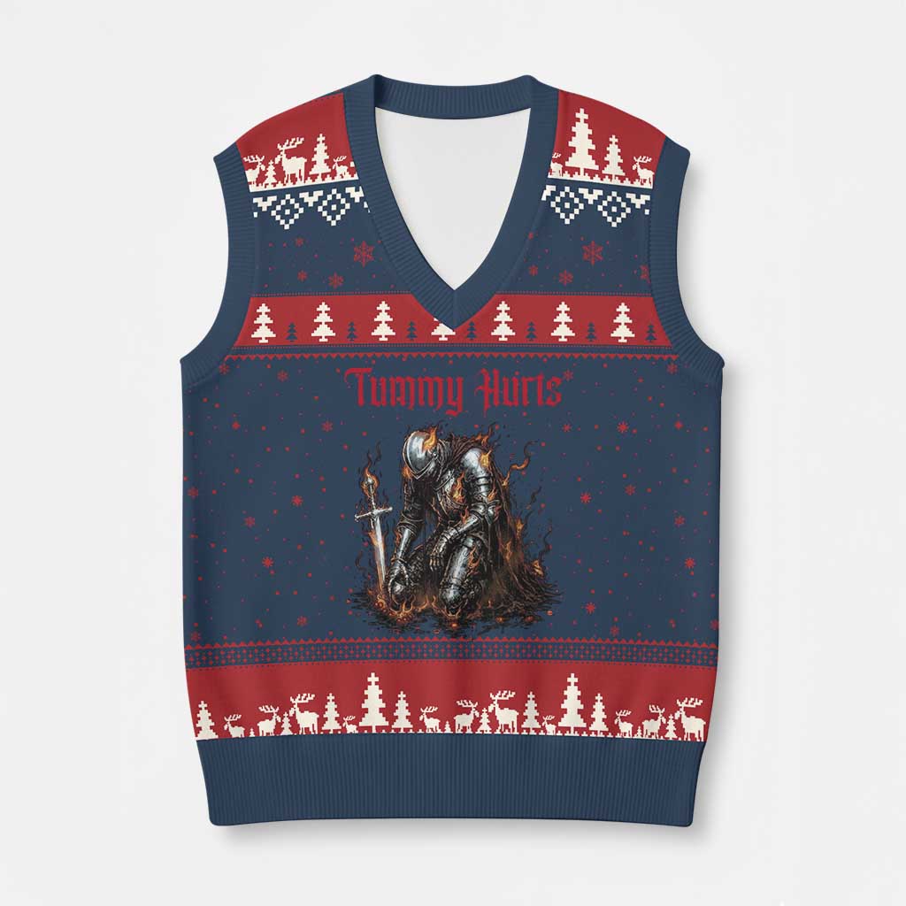 Tummy Hurts V-Neck Knit Sweater Vest Funny Medieval Knight Dark Humor TS14 Navy Red Print Your Wear
