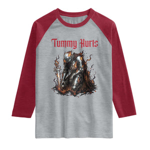 Tummy Hurts Raglan Shirt Funny Medieval Knight Dark Humor TS14 Heather Gray Heather Red Print Your Wear