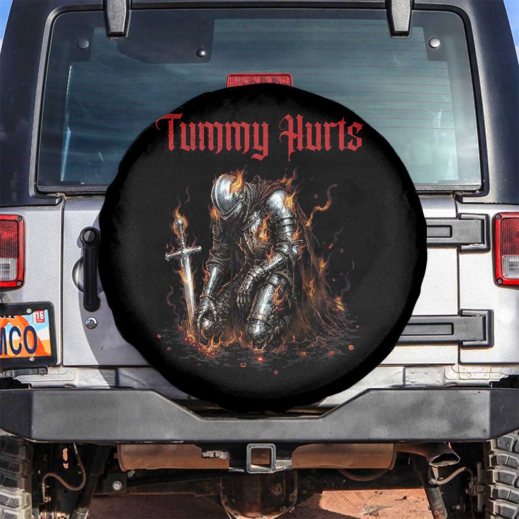 Tummy Hurts Spare Tire Cover Funny Medieval Knight Dark Humor TS14 No hole Black Print Your Wear