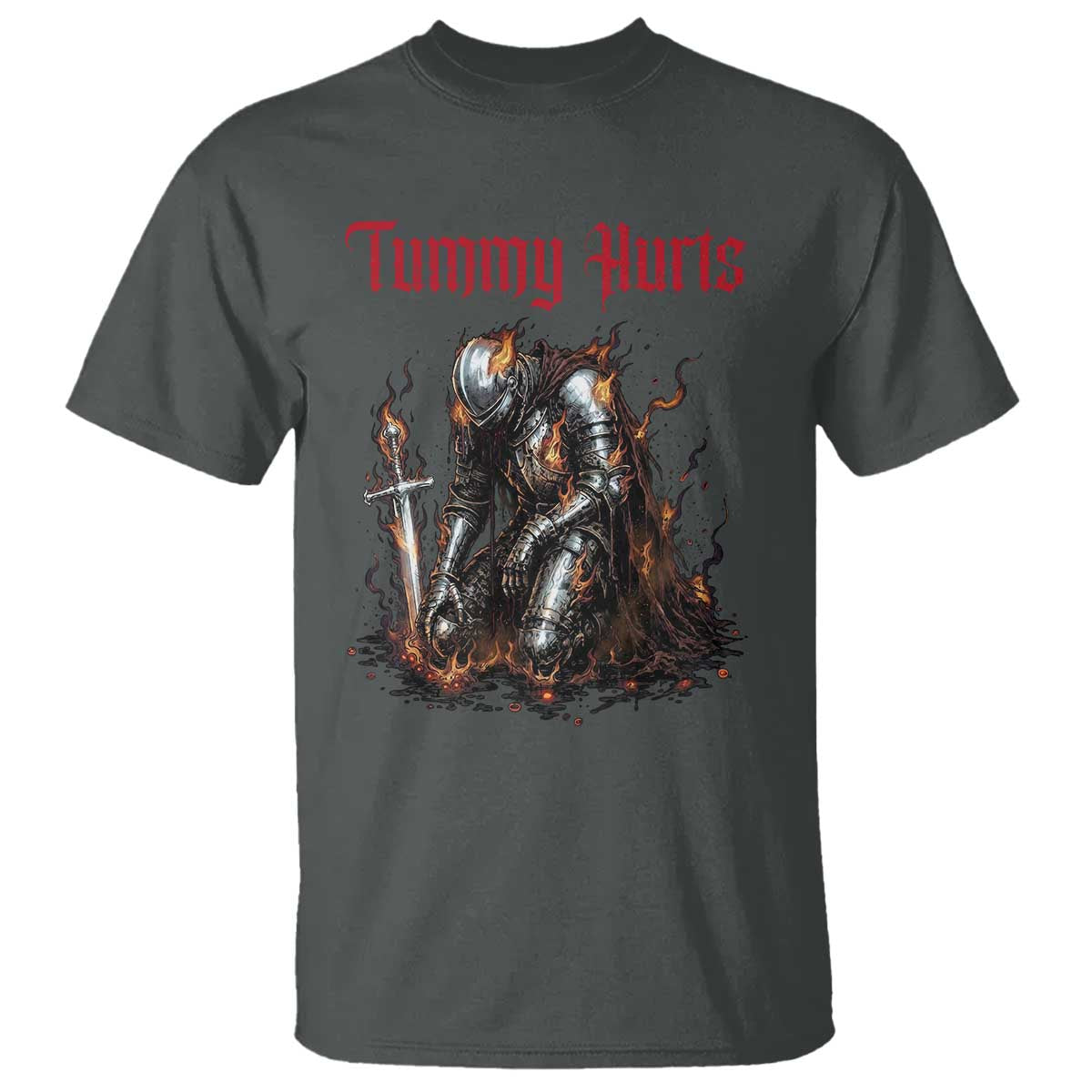 Tummy Hurts T Shirt Funny Medieval Knight Dark Humor TS14 Dark Heather Print Your Wear