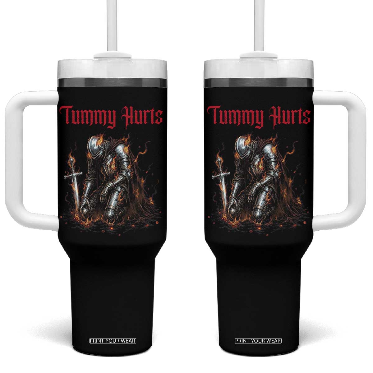 Tummy Hurts Tumbler With Handle Funny Medieval Knight Dark Humor TS14 One Size: 40 oz Black Print Your Wear