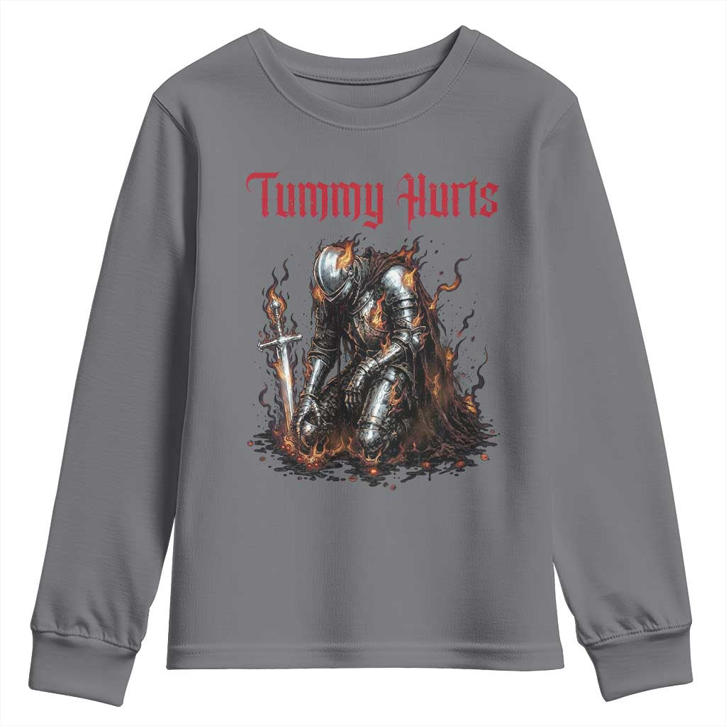 Tummy Hurts Youth Sweatshirt Funny Medieval Knight Dark Humor TS14 Charcoal Print Your Wear