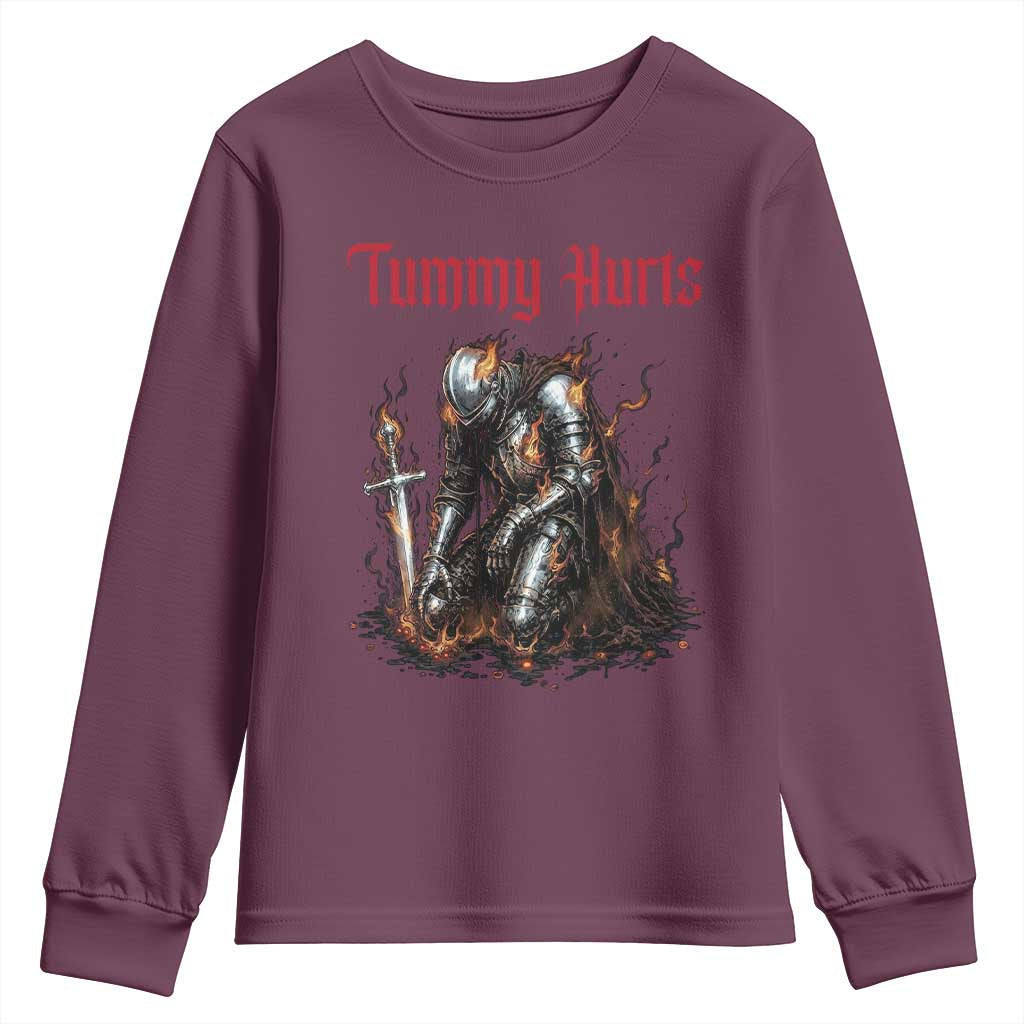 Tummy Hurts Youth Sweatshirt Funny Medieval Knight Dark Humor TS14 Maroon Print Your Wear