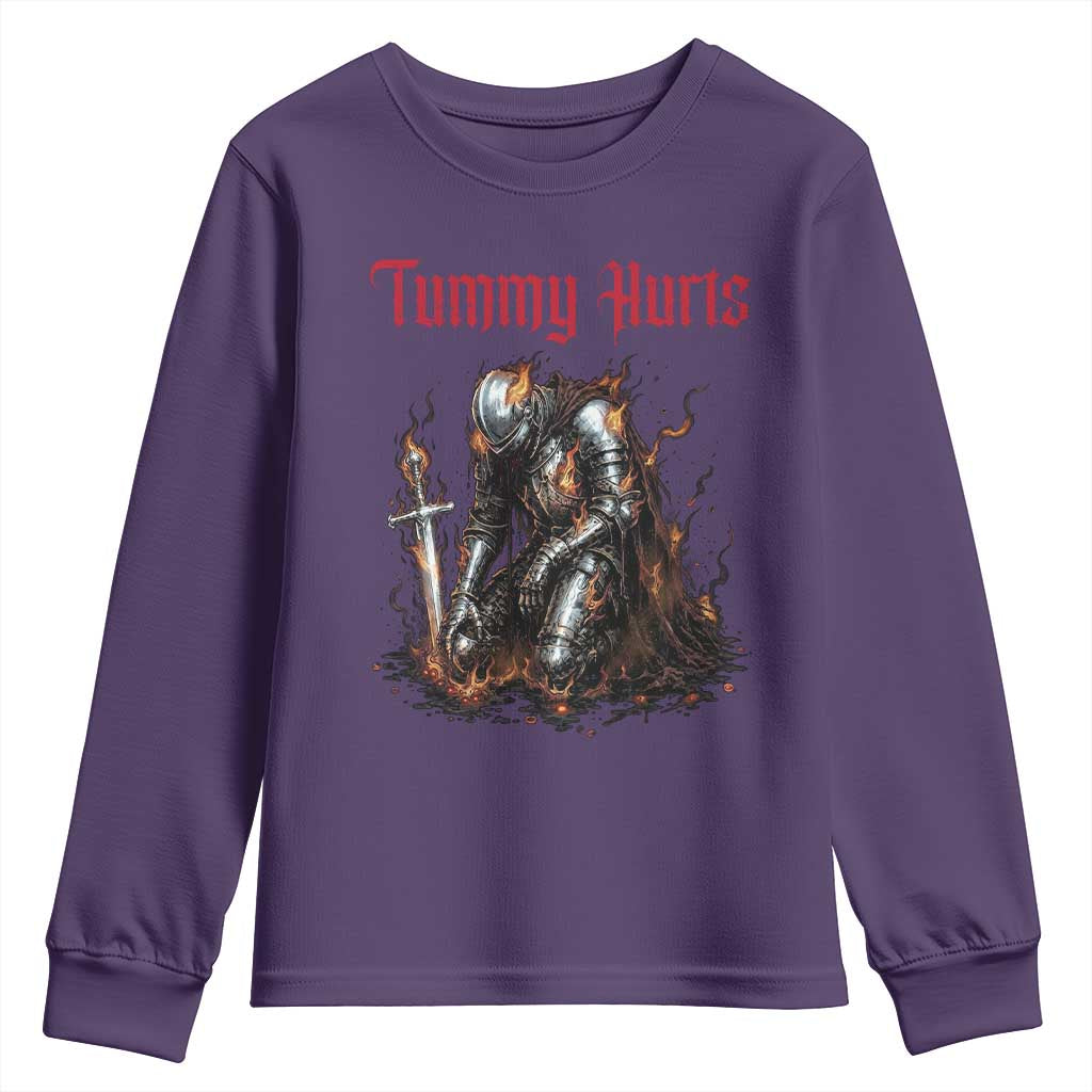 Tummy Hurts Youth Sweatshirt Funny Medieval Knight Dark Humor TS14 Purple Print Your Wear