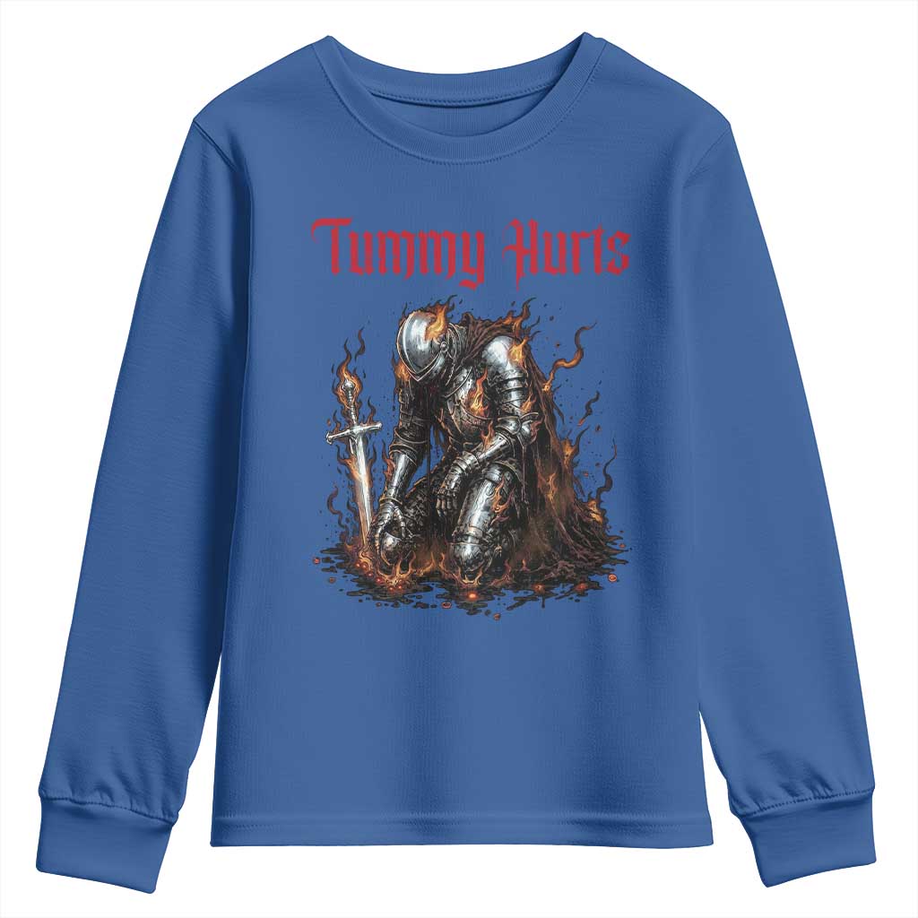 Tummy Hurts Youth Sweatshirt Funny Medieval Knight Dark Humor TS14 Royal Blue Print Your Wear