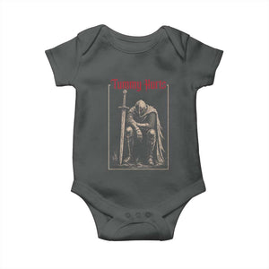 Tummy Hurts Baby Onesie Funny Medieval Knight Dark Meme TS14 Dark Heather Print Your Wear