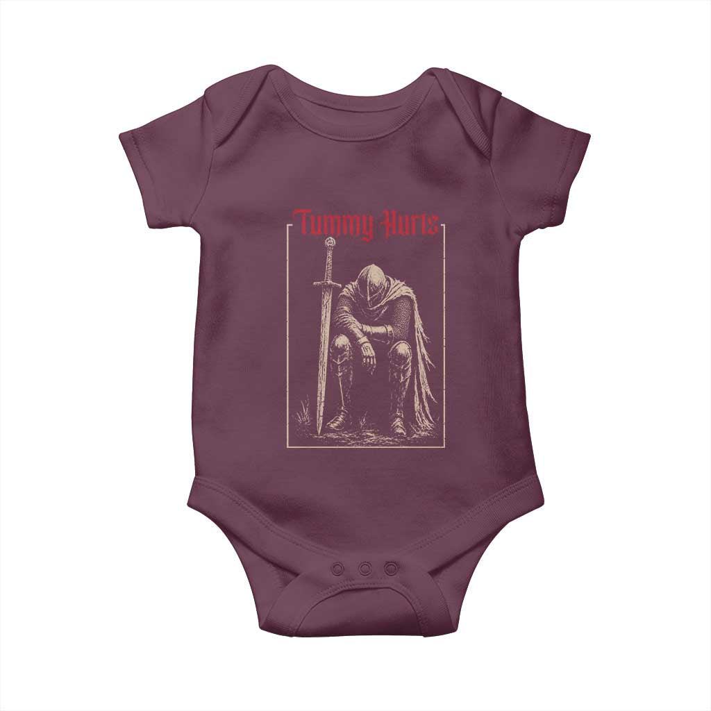 Tummy Hurts Baby Onesie Funny Medieval Knight Dark Meme TS14 Maroon Print Your Wear