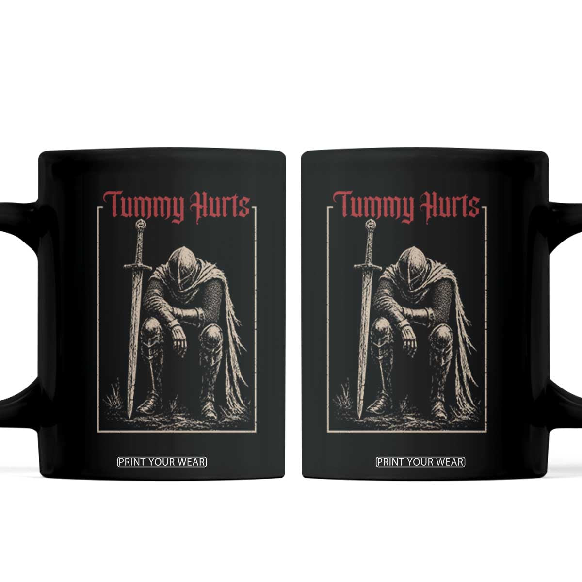 Tummy Hurts Coffee Mug Funny Medieval Knight Dark Meme