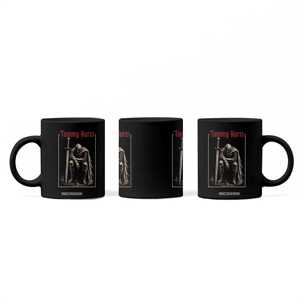 Tummy Hurts Coffee Mug Funny Medieval Knight Dark Meme