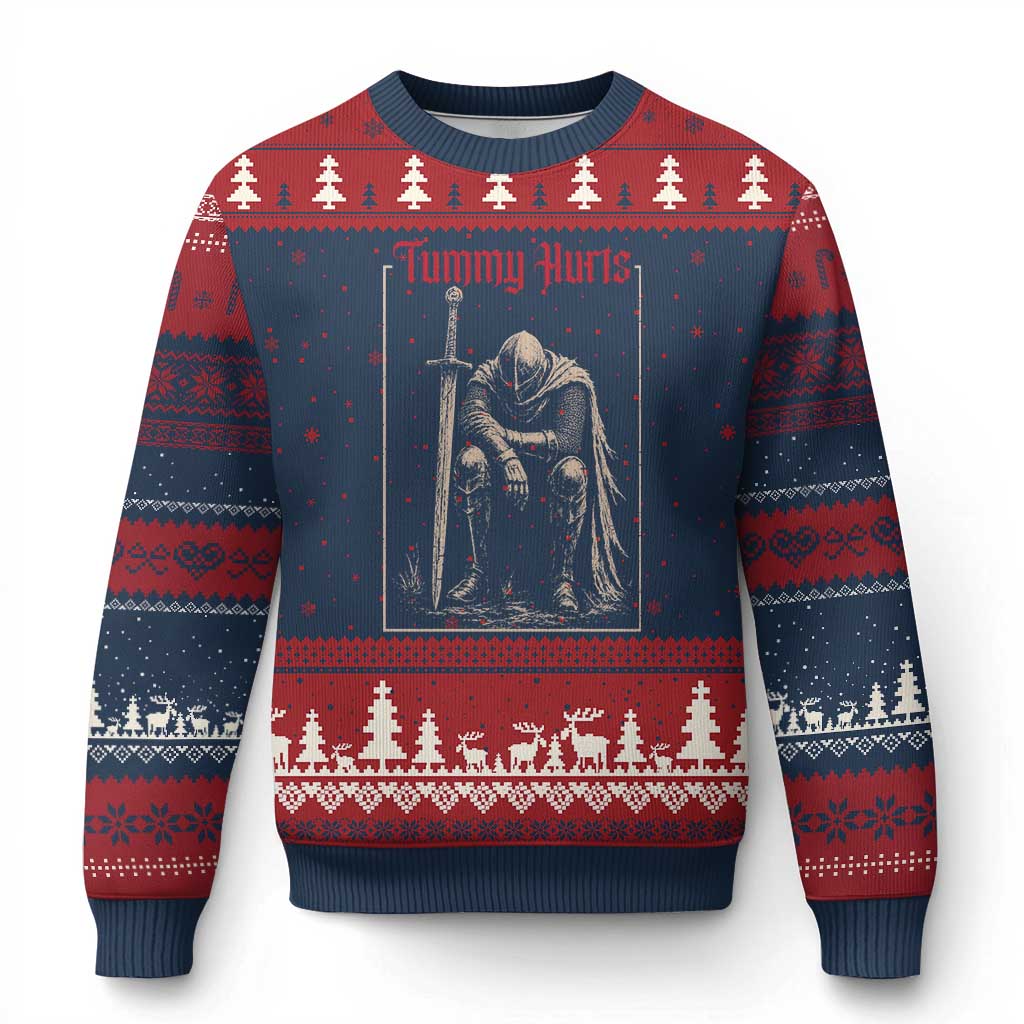 Tummy Hurts Ugly Christmas Sweater Funny Medieval Knight Dark Meme TS14 Navy Red Print Your Wear