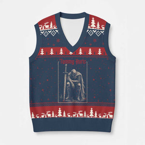Tummy Hurts V-Neck Knit Sweater Vest Funny Medieval Knight Dark Meme TS14 Navy Red Print Your Wear