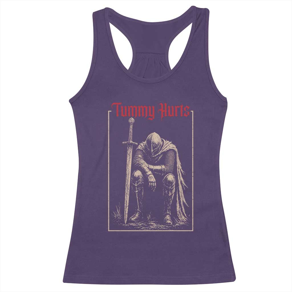 Tummy Hurts Racerback Tank Top Funny Medieval Knight Dark Meme