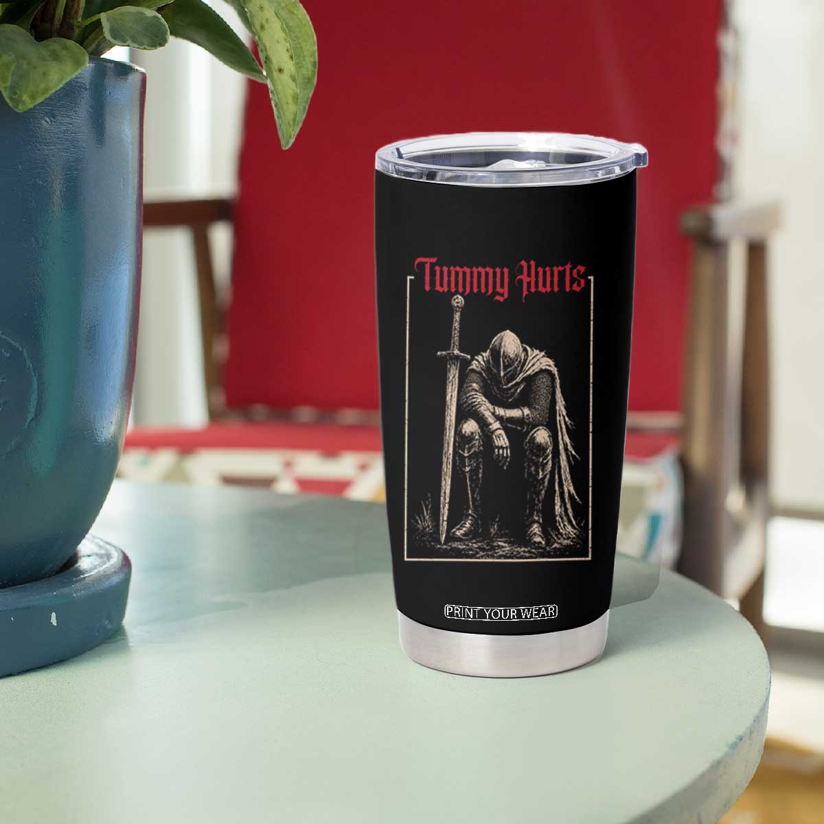 Tummy Hurts Tumbler Cup Funny Medieval Knight Dark Meme