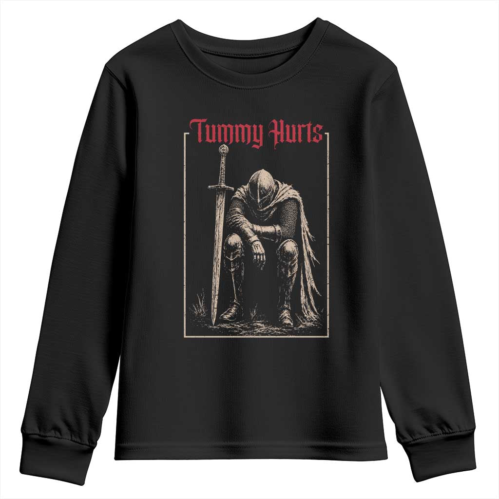 Tummy Hurts Youth Sweatshirt Funny Medieval Knight Dark Meme TS14 Black Print Your Wear
