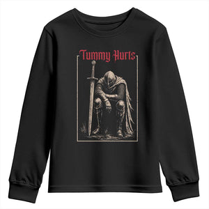 Tummy Hurts Youth Sweatshirt Funny Medieval Knight Dark Meme TS14 Black Print Your Wear