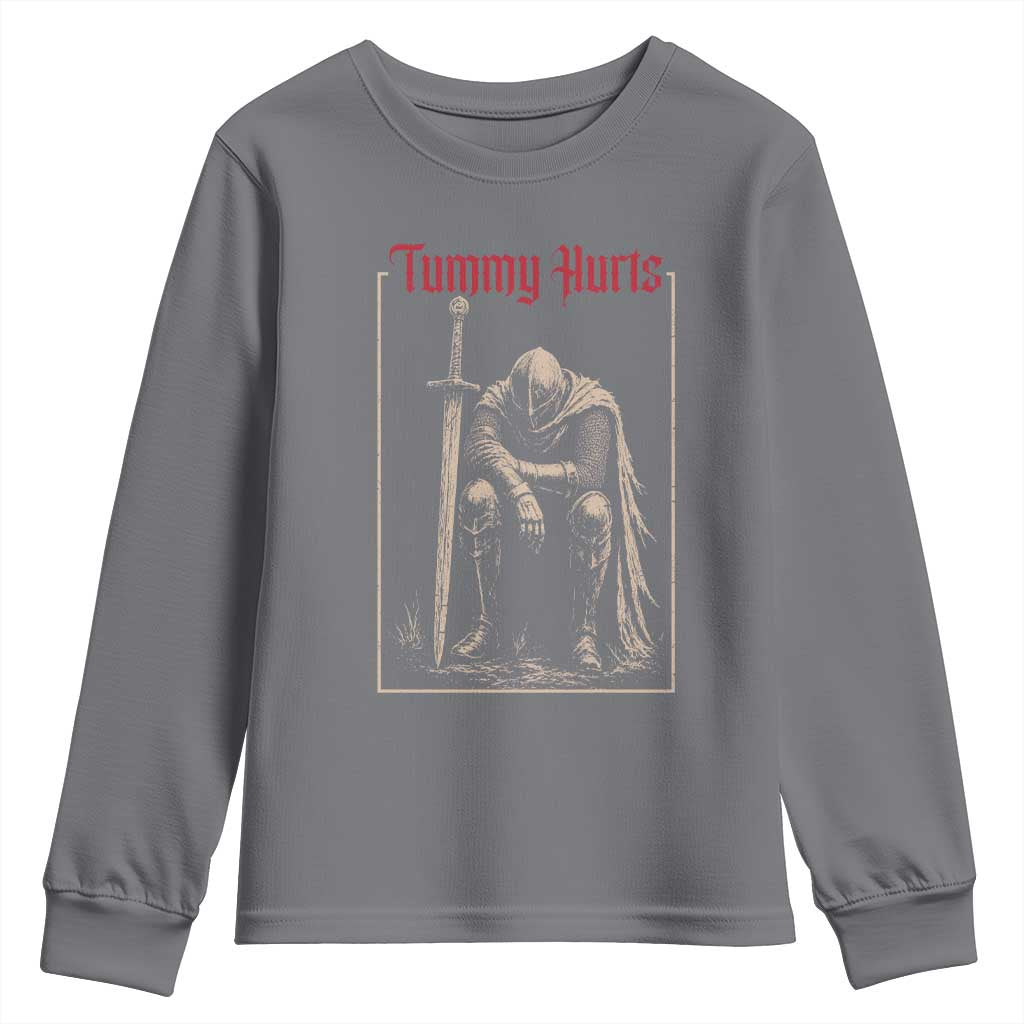 Tummy Hurts Youth Sweatshirt Funny Medieval Knight Dark Meme TS14 Charcoal Print Your Wear