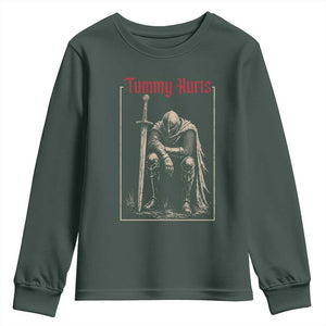 Tummy Hurts Youth Sweatshirt Funny Medieval Knight Dark Meme TS14 Dark Forest Green Print Your Wear
