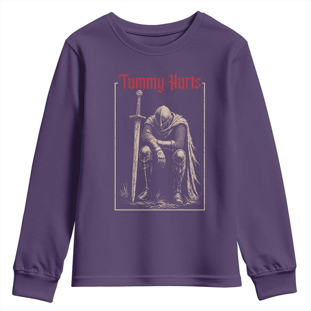 Tummy Hurts Youth Sweatshirt Funny Medieval Knight Dark Meme TS14 Purple Print Your Wear