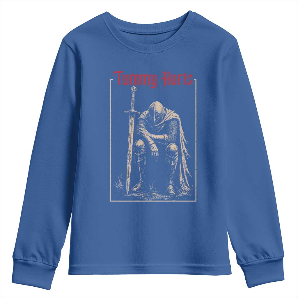 Tummy Hurts Youth Sweatshirt Funny Medieval Knight Dark Meme TS14 Royal Blue Print Your Wear