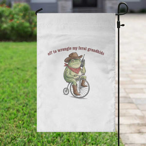 Off to Wrangle My Feral Grandkids Garden Flag Funny Cowboy Frog Grandpa Western Meme
