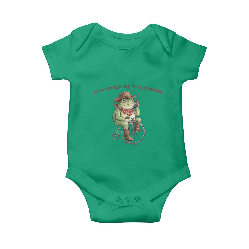 Off to Wrangle My Feral Grandkids Baby Onesie Funny Cowboy Frog Grandpa Western Meme