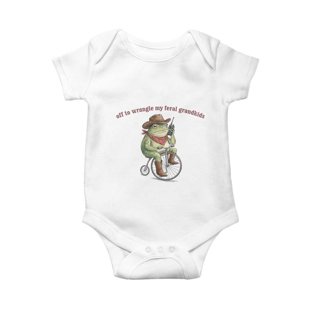Off to Wrangle My Feral Grandkids Baby Onesie Funny Cowboy Frog Grandpa Western Meme