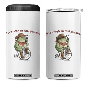 Off to Wrangle My Feral Grandkids 4 in 1 Can Cooler Tumbler Funny Cowboy Frog Grandpa Western Meme