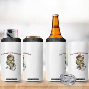 Off to Wrangle My Feral Grandkids 4 in 1 Can Cooler Tumbler Funny Cowboy Frog Grandpa Western Meme