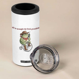Off to Wrangle My Feral Grandkids 4 in 1 Can Cooler Tumbler Funny Cowboy Frog Grandpa Western Meme
