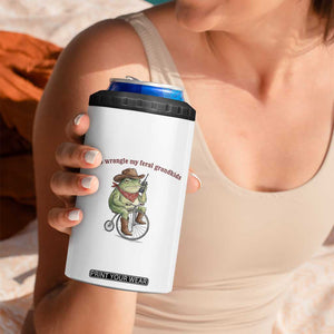 Off to Wrangle My Feral Grandkids 4 in 1 Can Cooler Tumbler Funny Cowboy Frog Grandpa Western Meme
