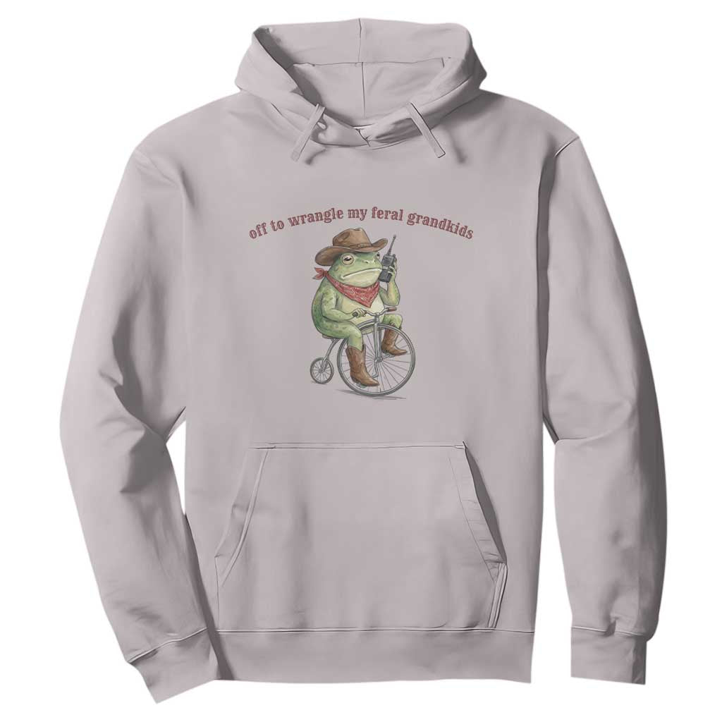 Off to Wrangle My Feral Grandkids Hoodie Funny Cowboy Frog Grandpa Western Meme