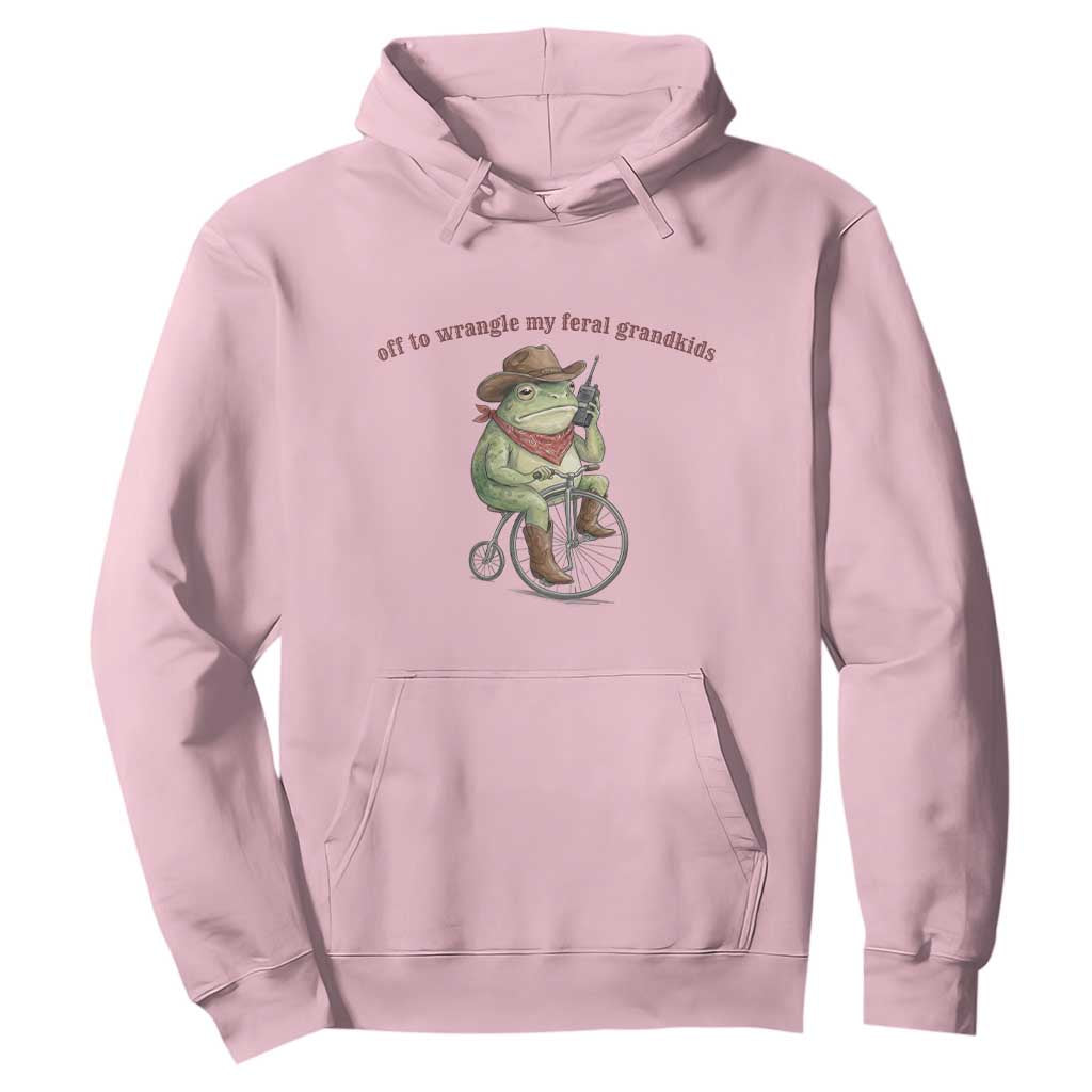 Off to Wrangle My Feral Grandkids Hoodie Funny Cowboy Frog Grandpa Western Meme