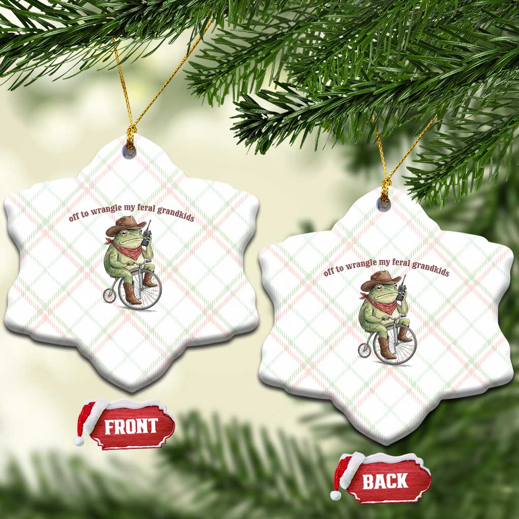 Off to Wrangle My Feral Grandkids Ceramic Ornament Funny Cowboy Frog Grandpa Western Meme TS14 Print Your Wear