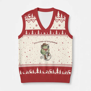 Off to Wrangle My Feral Grandkids V-Neck Knit Sweater Vest Funny Cowboy Frog Grandpa Western Meme
