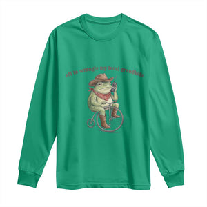 Off to Wrangle My Feral Grandkids Long Sleeve Shirt Funny Cowboy Frog Grandpa Western Meme