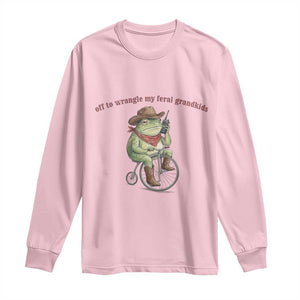 Off to Wrangle My Feral Grandkids Long Sleeve Shirt Funny Cowboy Frog Grandpa Western Meme