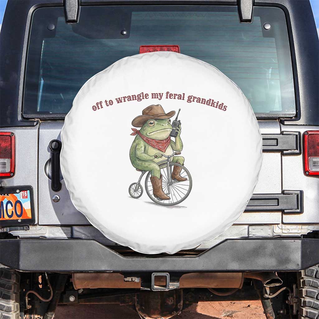 Off to Wrangle My Feral Grandkids Spare Tire Cover Funny Cowboy Frog Grandpa Western Meme