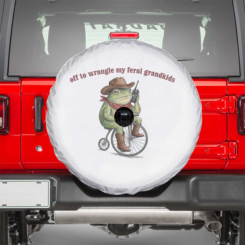 Off to Wrangle My Feral Grandkids Spare Tire Cover Funny Cowboy Frog Grandpa Western Meme
