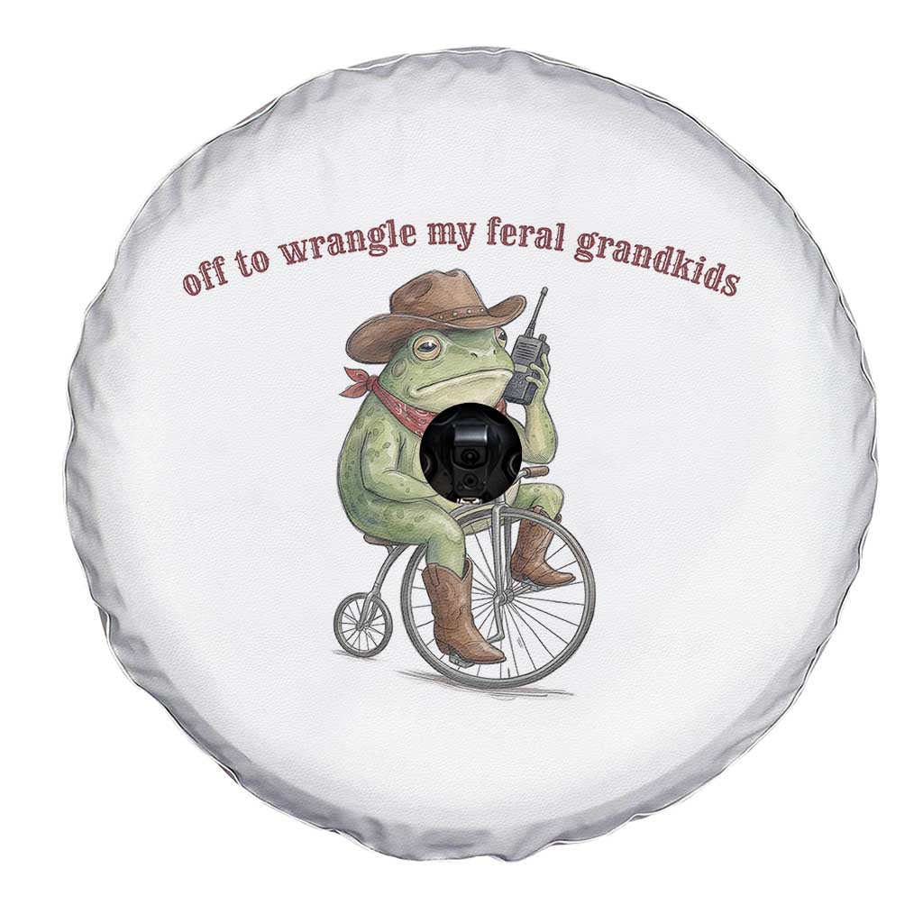 Off to Wrangle My Feral Grandkids Spare Tire Cover Funny Cowboy Frog Grandpa Western Meme