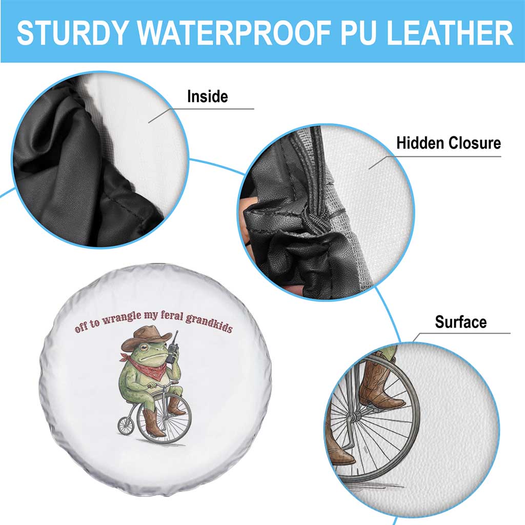 Off to Wrangle My Feral Grandkids Spare Tire Cover Funny Cowboy Frog Grandpa Western Meme