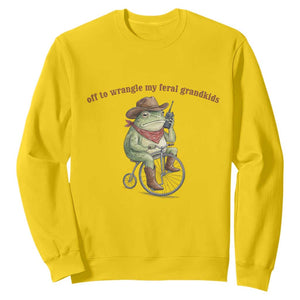 Off to Wrangle My Feral Grandkids Sweatshirt Funny Cowboy Frog Grandpa Western Meme TS14 Daisy Print Your Wear