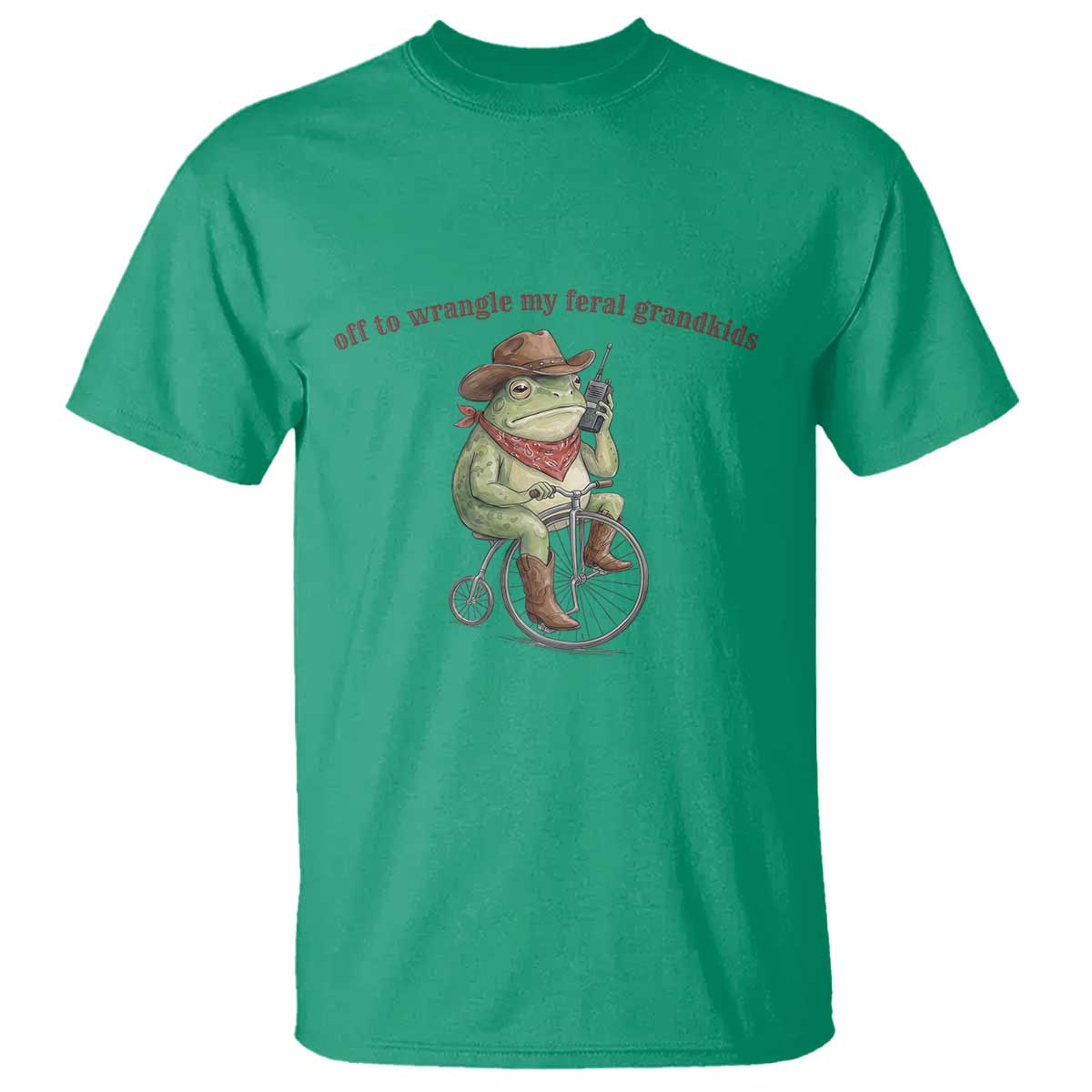 Off to Wrangle My Feral Grandkids T Shirt Funny Cowboy Frog Grandpa Western Meme TS14 Irish Green Print Your Wear